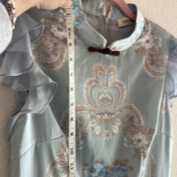 Women’s satin blue and brown dress - Picture 8 of 11